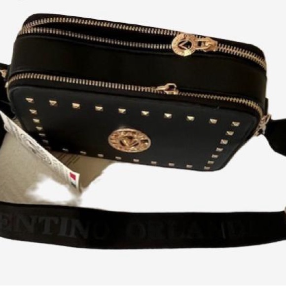 Valentino Orlandi Studded Crossbody Camera Bag, Black w/Gold-Toned Hardware. - Picture 7 of 9